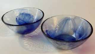 Bormioli Rocco Murano Cobalt Blue Swirl 2 Bowls 5 1/2”