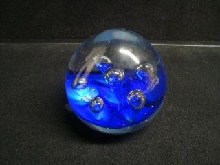 Vintage Blue Bubble Murano Art Glass Paperweight