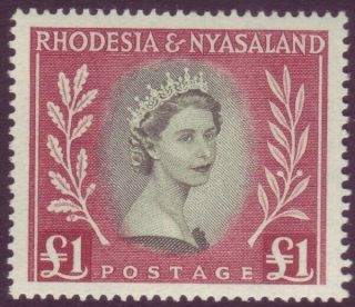 Rhodesia & Nyasaland 1954 One Pound Olive - Green & Lake - Sg 15 Um/mnh £1