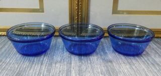 Set Of 3 Anchor Hocking Cobalt Blue Custard Cups 1034 Ramekin Dishes 6 Oz Usa