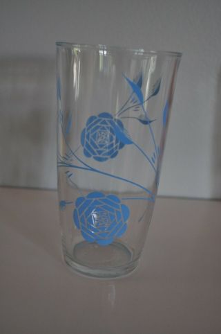 Hazel Atlas Sour Cream Glass Light Blue Roses One Pint Size