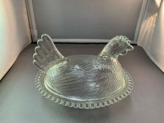 Vintage Indiana Glass Hen On Nest - - Clear Glass