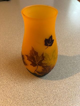 Vintage Art Glass Galle Style Autumn Leaves Vase