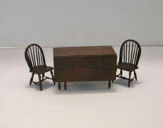 Dollhouse Miniature Clinger 1/2 Scale Drop Leaf Gate Leg Table With 2 Chairs