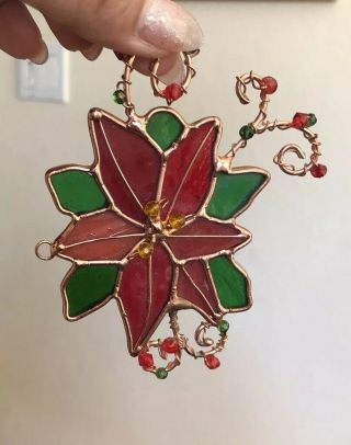 Poinsettia Stained Glass Christmas Ornament Decoration Sun Catcher