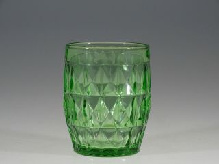 Deco Jeannette Glass Uranium Green Windsor Diamond 4 " Water Tumbler C.  1935