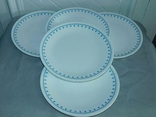 6 Vintage Corelle Corning Snowflake Blue Garland Dinner Plates