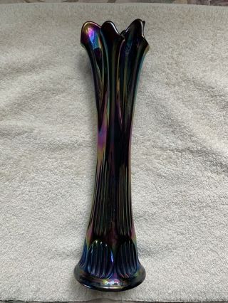 Fenton Purple Carnival Glass Vase - 12 - 1/2” Tall 3 - 1/2” Wide Base