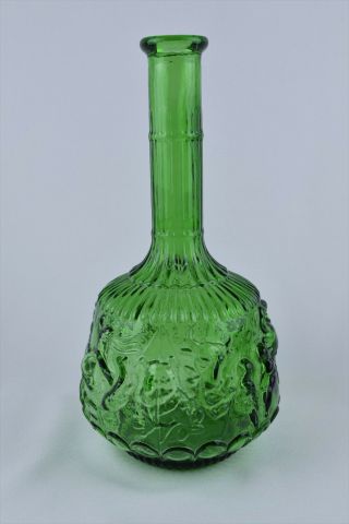 Vintage Signed Empoli Made In Italy Green 10.  5 " Zodiac Pattern Decanter Bottle