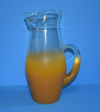 Vintage Mid Century Blendo Harvest Yellow Gold Fade Frosted Glass Pitcher Euc