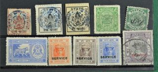 India Federated States Stamps Selection Of 10 On Stock Card (j5)
