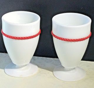 Westmoreland - Red Beaded Edge Milk Glass Footed Tumblers Set Of 2 Pattern 22