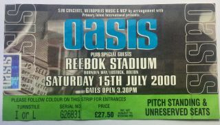 Oasis Concert Ticket Reebok Stadium Bolton 15th July 2000