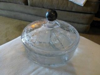 1930s - 50s Cambridge Glass Three - Part Candy Dish With Sterling Silver Knob On Lid