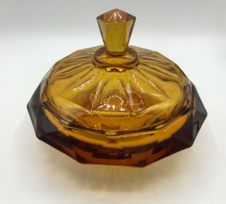 Vintage Viking Glass Amber Diamond Point Covered Candy Dish 1978 - 79