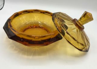 VINTAGE VIKING GLASS AMBER DIAMOND POINT COVERED CANDY DISH 1978 - 79 2