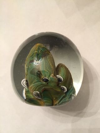 Vintage Signed Eric Kvarnes Studio Art Glass Paperweight 10/87 - Green Mountains