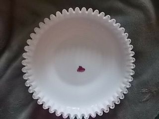 Vintage Fenton White Milk Glass Ribbon Candy Edge 10 " Bowl Pie Shape Silvercrest