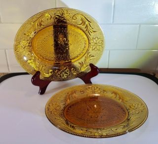 Vintage Tiara By Indiana Glass Set Of 2 Oval Plates Sandwich Amber - No Indent