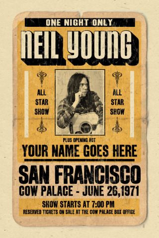 Your Name On A Neil Young Concert Poster Personalized Gift - Vintage Look