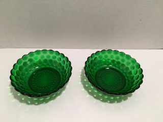Set Of 2 Anchor Hocking Forest Green Bubble Cereal Bowls 5 1/4 "