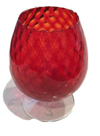 Vintage Empoli Brandy Balloon Glass Vase Diamond Ruby Red Applied Clear Foot