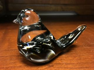 Vintage 1982 Maude Bob St.  Clair Collector Glass Black/white Bird Paperweight
