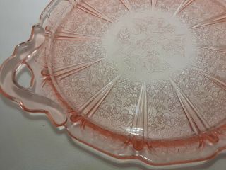 Vintage Jeannette Cherry Blossom Pink Depression Glass Cake Plate W/ 2 Handles