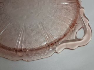 Vintage Jeannette Cherry Blossom Pink Depression Glass Cake Plate W/ 2 Handles 3