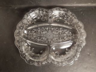 Vintage Cambridge Glass Rose Point Divided Serving Tray 12 1/2 "