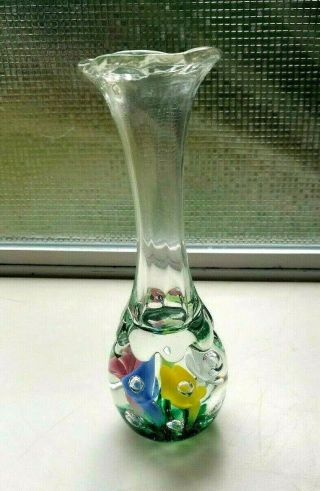 St Clair Art Glass Trumpet Flower Paperweight Bud Vase