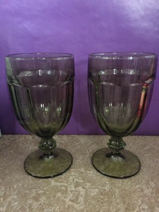 Vintage Libbey Duratuff Green Goblets - Set Of 2
