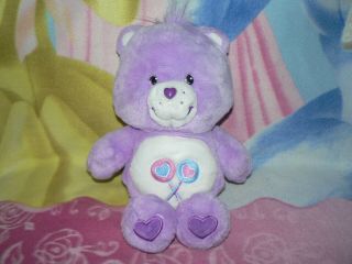 13 " Plush Purple Share Care Bear Lollipop Hearts Baby Boy Girl Gift 1980s Toy