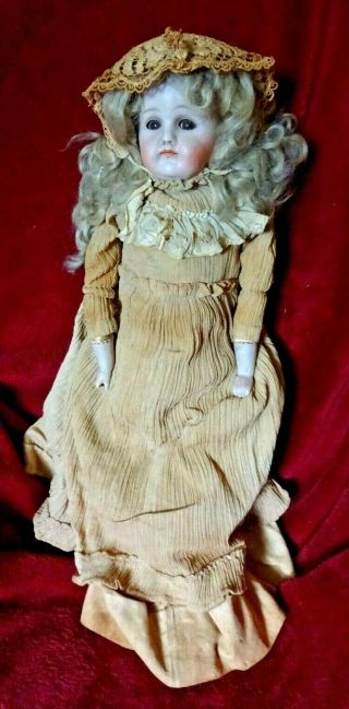 21 " Early Pouty Closed Mouth Kestner Antique Bisque Doll Kid Body Glass Eyes