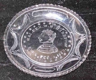 Antique Sandwich Glass " Maj.  Gen.  W.  H.  Harrison " Glass Cup Plate,  C.  1841