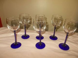 (6) Durand Neptune Cobalt Blue Stems Water Wine Goblets Glasses 7 3/4 "