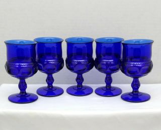 5 Kings Crown Tiara Thumbprint Cobalt Blue Indiana Glass Goblets