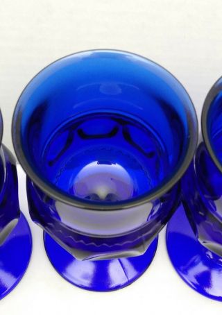 5 Kings Crown Tiara Thumbprint Cobalt Blue Indiana Glass Goblets 3