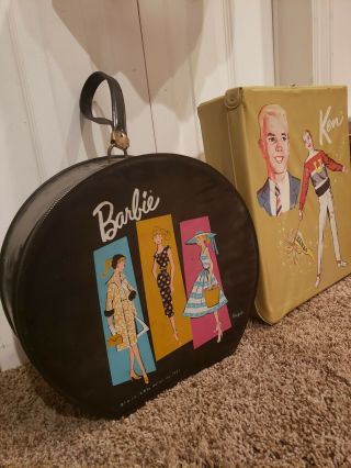 Vintage 1963 Mattel Cases And Ponytail Brunette Barbie And Sleepers Ken
