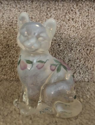 Vintage Fenton Hand Painted Glass Cat Kitten Figurine Signed D Diana Barbour