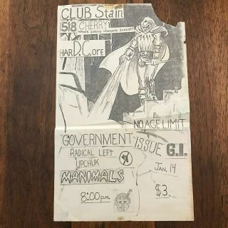 Rare Vintage 80s Goverment Issue Punk Rock Flyer Club Stain Detroit
