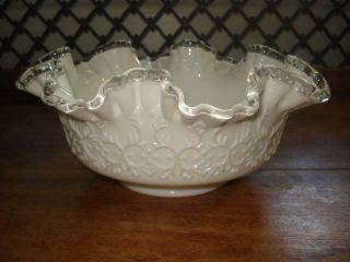 Vintage Fenton Silvercrest Spanish Lace Milk Glass Footed Ruffled 9 3/4 " Bowl