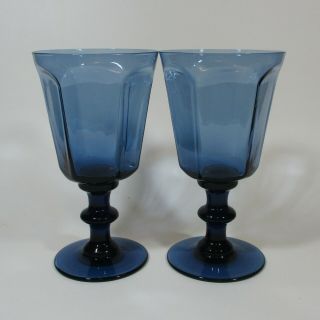 Lenox Antique Dark Blue 6.  75 " Water Goblets Glasses Set Of 2 Glass Goblet Usa