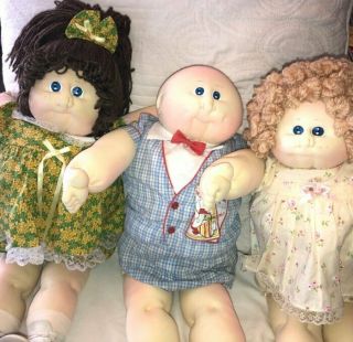 3 Xavier Roberts Little People Soft Sculpture Cabbage Patch Dolls With Papers