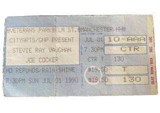 Stevie Ray Vaughn & Joe Cocker N.  H.  Concert Ticket Stub From July 1,  1990