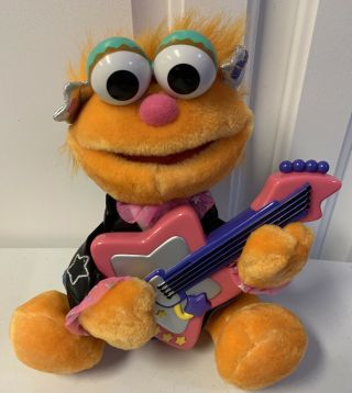 1999 Zoe Sesame Street Plush Rock & Roll Guitar - Talks Plays Music Moves Tyco
