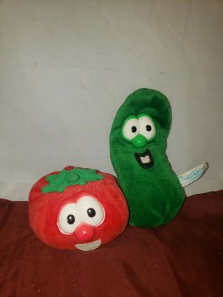 1998 Veggie Tales Larry Cucumber And Bob Tomato 6 " Beanbag Plushes Stuffed Toy