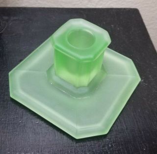Vintage Tiffin Vaseline Satin Green Square Base Candle Holder Glowing Uranium