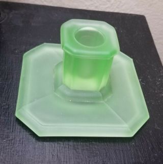 Vintage Tiffin Vaseline Satin Green Square Base Candle Holder Glowing Uranium 3