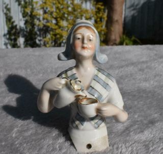 Rare Antique German Dutch Chocolate Lady Half - Doll 4409 - Winged Dutch Cap